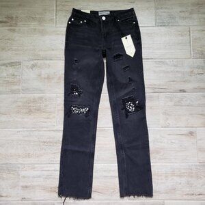 NWT Banjara Black Rhinestone Patched Straight Jeans 0 23